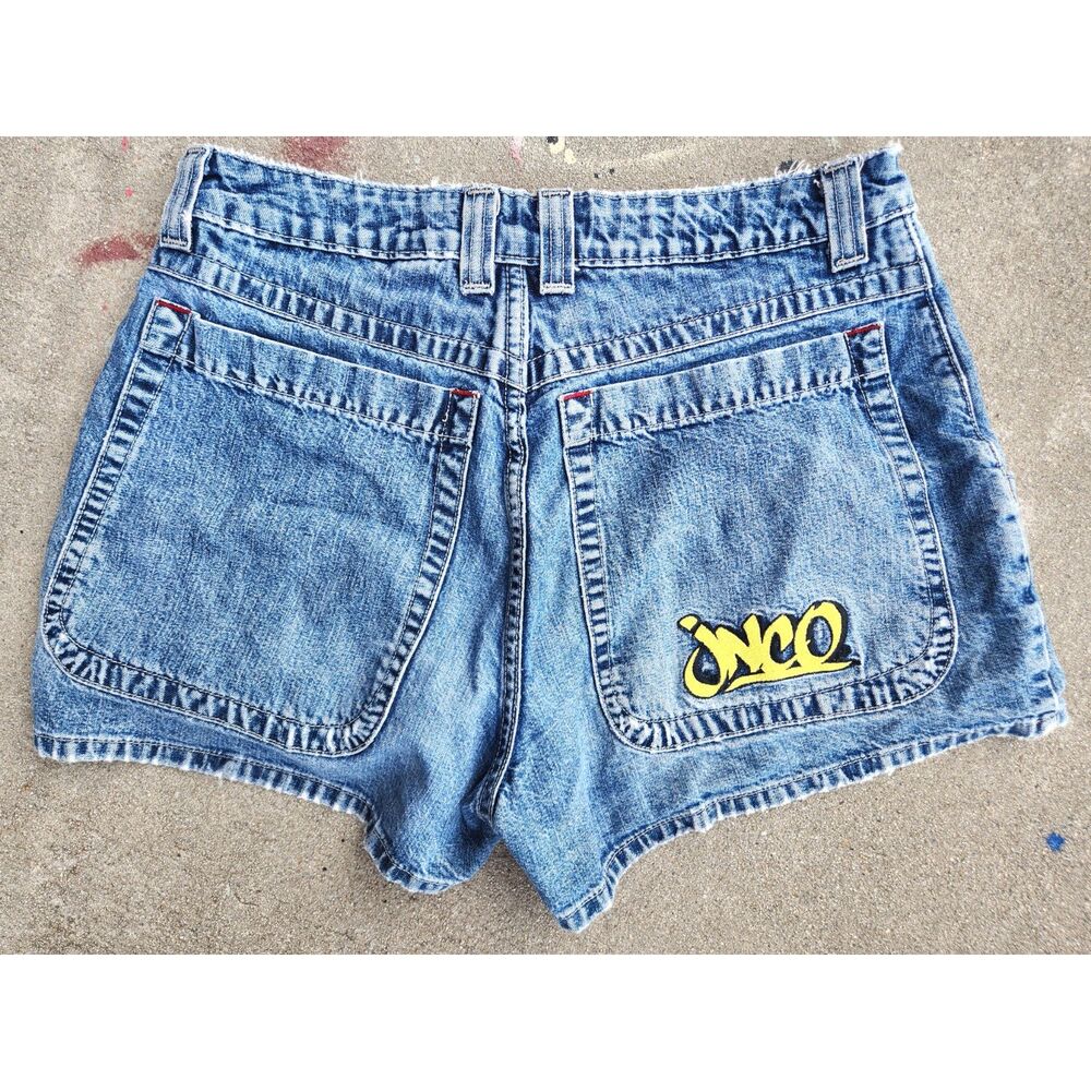 Vintage 90s JNCO Girlies Denim Shorts Y2K Made USA Graffiti Waist Festival W32 - Picture 1 of 9